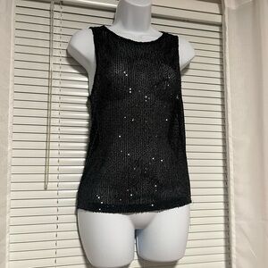 Black Sequin Sleeveless Blouse.